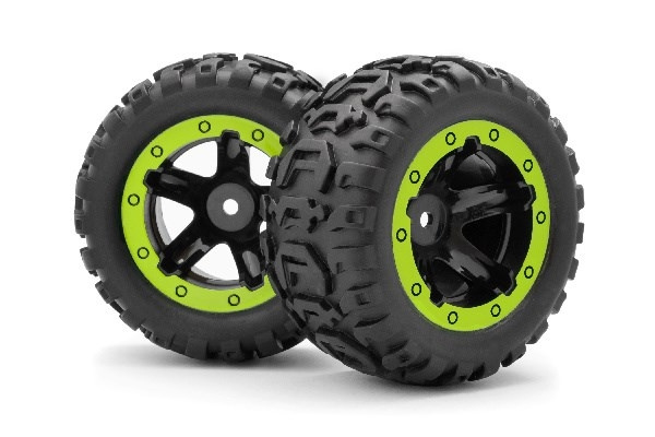 BLACKZON Slyder MT Wheels/Tires Assembled (Black/Green) i gruppen LEKER, BARN OG BABY / Radiostyrt / Reservedeler & Ekstra tilbehør / Blackzon hos TP E-commerce Nordic AB (C30739)
