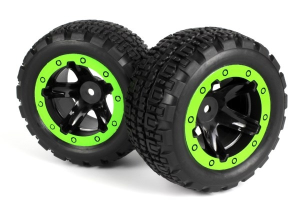 BLACKZON Slyder ST Wheels/Tires Assembled (Black/Green) i gruppen LEKER, BARN OG BABY / Radiostyrt / Reservedeler & Ekstra tilbehør / Blackzon hos TP E-commerce Nordic AB (C30768)