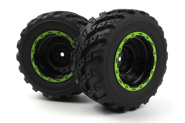BLACKZON Smyter MT Wheels/Tires Assy (Black/Green/2pcs) i gruppen LEKER, BARN OG BABY / Radiostyrt / Reservedeler & Ekstra tilbehør / Blackzon hos TP E-commerce Nordic AB (C30835)