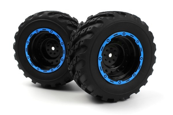 BLACKZON Smyter MT Wheels/Tires Assy (Black/Blue/2pcs) i gruppen LEKER, BARN OG BABY / Radiostyrt / Reservedeler & Ekstra tilbehør / Blackzon hos TP E-commerce Nordic AB (C30836)