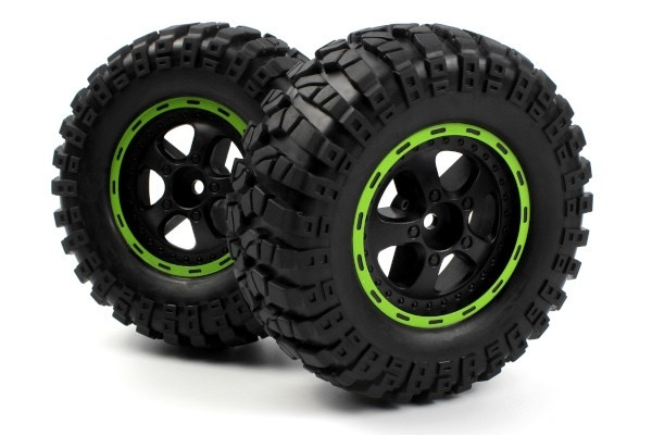 BLACKZON Smyter Desert Wheels/Tires Assy (Blk/Green/2pcs) i gruppen LEKER, BARN OG BABY / Radiostyrt / Reservedeler & Ekstra tilbehør / Blackzon hos TP E-commerce Nordic AB (C30837)