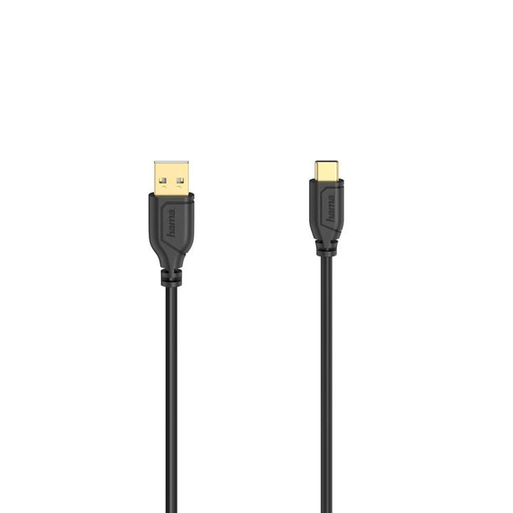 Hama Kabel USB-C Flexi-Slim USB-A-USB-C Gull Svart 0,75m i gruppen Datautstyr / Kabler og adaptere / USB / USB-C hos TP E-commerce Nordic AB (C30968)