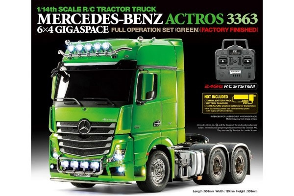 Tamiya 1:14 R/C Full Option - Actros 3363 Green i gruppen LEKER, BARN OG BABY / Radiostyrt / Radiostyrte biler hos TP E-commerce Nordic AB (C31517)