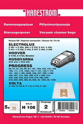 hanestroem Dammsugarpåsar Hanestrom Volta U 102. U 115. U154.U164 i gruppen HJEM, HUS OG HAGE / Rengjøringsprodukter / Støvsugere og tilbehør / Tilbehør / Støvsugerposer hos TP E-commerce Nordic AB (C33203)