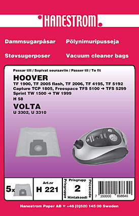hanestroem Dammsugarpåsar Hanestrom Hoover TW 1650 Sprint i gruppen HJEM, HUS OG HAGE / Rengjøringsprodukter / Støvsugere og tilbehør / Tilbehør / Støvsugerposer hos TP E-commerce Nordic AB (C33205)