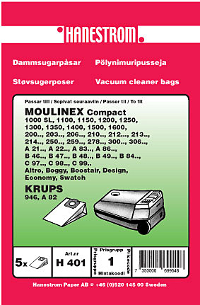 hanestroem Dammsugarpåsar Hanestrom Moulinex Compact i gruppen HJEM, HUS OG HAGE / Rengjøringsprodukter / Støvsugere og tilbehør / Tilbehør / Støvsugerposer hos TP E-commerce Nordic AB (C33209)