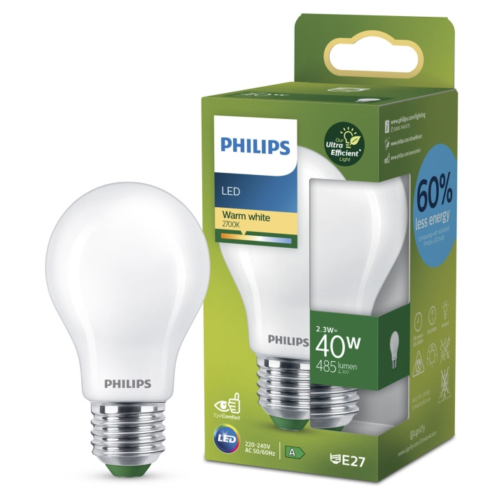 Philips LED E27 Normal 2,3W (40W) Frosted 485lm 2700K Energiklasse A i gruppen Elektronikk / Lys / LED-lys hos TP E-commerce Nordic AB (C33746)