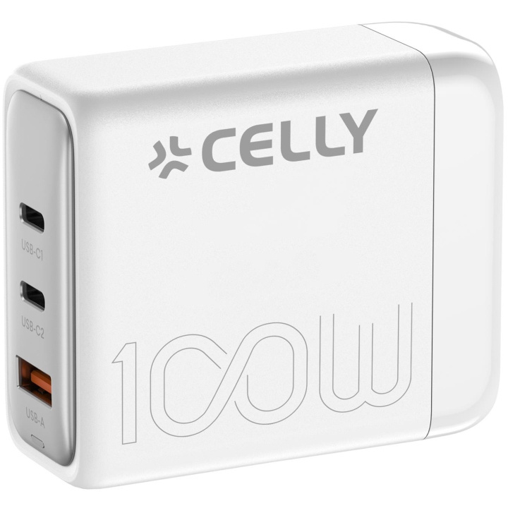 Celly Power Station 1 x USB-A + 2 x USB-C PD 100W GaN Vit i gruppen SMARTTELEFON & NETTBRETT / Ladere og Kabler / Vegglader / Vegglader Type C hos TP E-commerce Nordic AB (C33775)