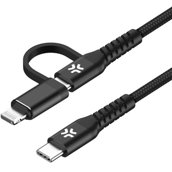 Celly 2-i-1-kabel USB-C - USB-C/Lightning 100W 2m Svart i gruppen SMARTTELEFON & NETTBRETT / Ladere og Kabler / Kabler / Kabler type C hos TP E-commerce Nordic AB (C33779)