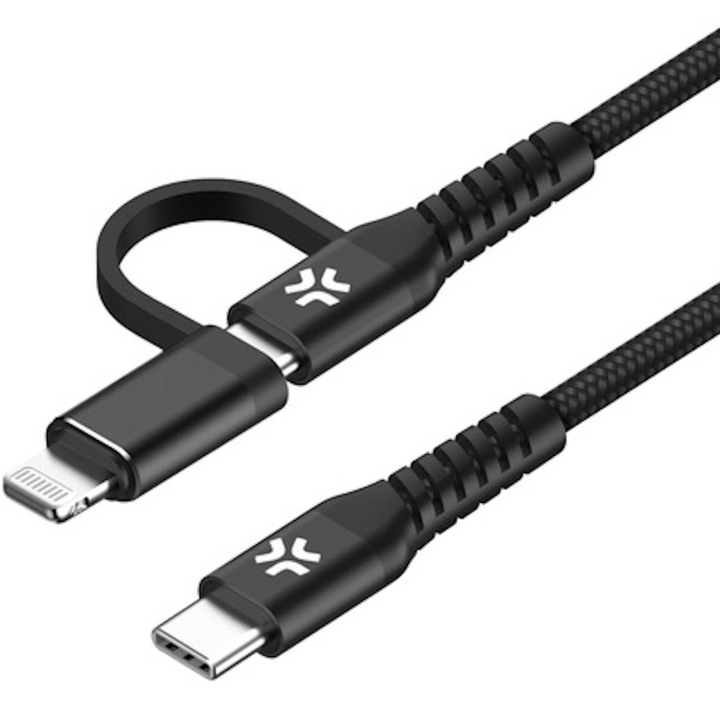 Celly 2-i-1-kabel USB-C - USB-C/Lightning 60W 1 m svart i gruppen SMARTTELEFON & NETTBRETT / Ladere og Kabler / Kabler / Kabler type C hos TP E-commerce Nordic AB (C33779)