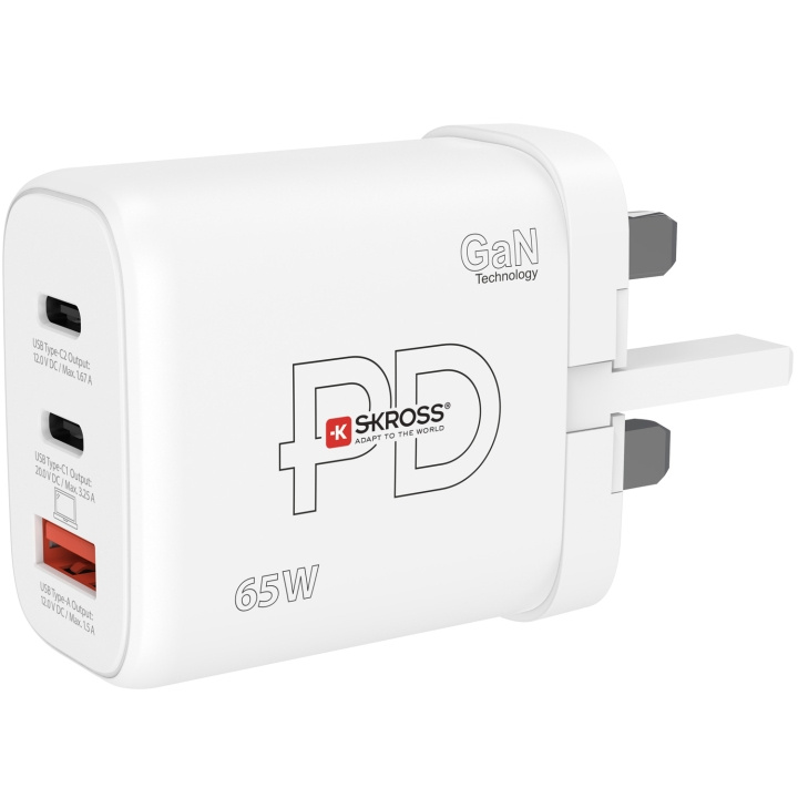SKROSS Strømlader UK mfl. 2xUSB-C PD + 1xUSB-A GaN 65W i gruppen HJEM, HUS OG HAGE / El og belysning / Reiseadaptere hos TP E-commerce Nordic AB (C33812)