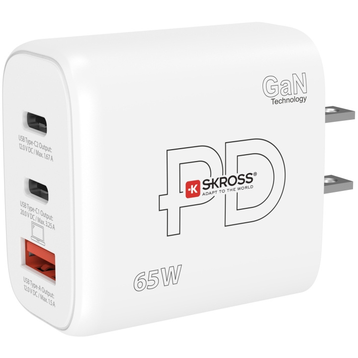 SKROSS Strømlader US/Japan etc. 2xUSB-C PD + 1xUSB-A GaN 65W i gruppen HJEM, HUS OG HAGE / El og belysning / Reiseadaptere hos TP E-commerce Nordic AB (C33813)