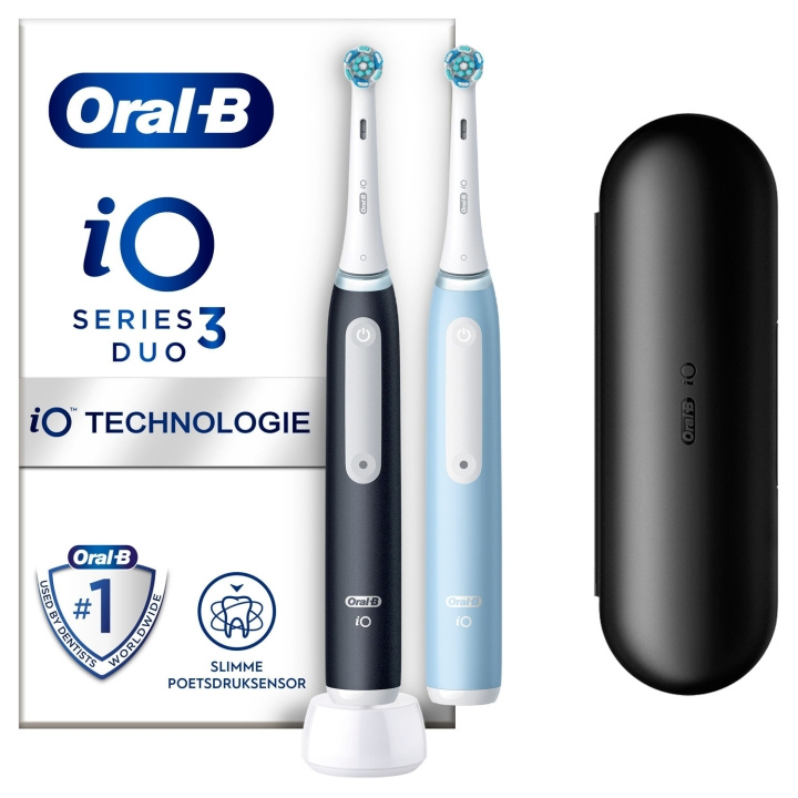 Oral B Eltandborste iO3 Duo Matt Black / Ice Blue i gruppen HELSE OG SKJØNNHET / Munnpleie / Elektriske tannbørster hos TP E-commerce Nordic AB (C33865)