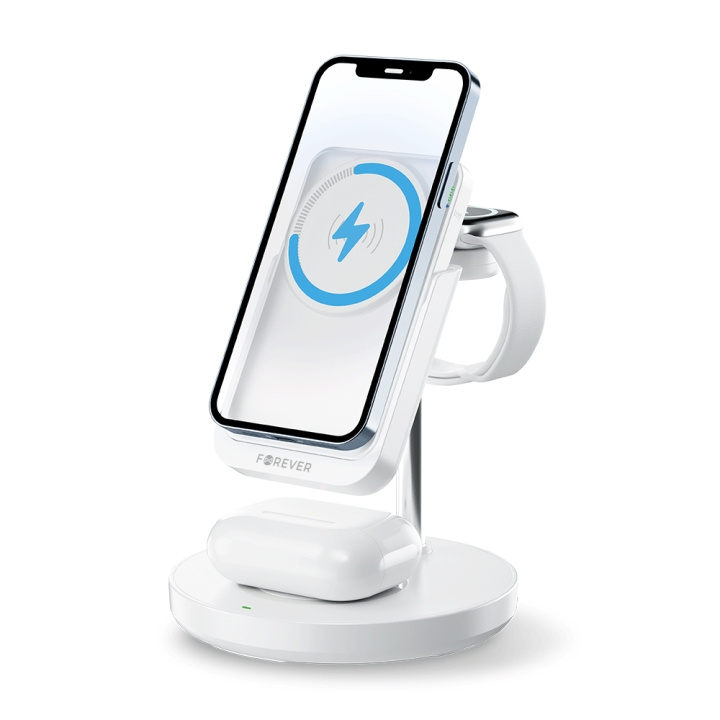 Forever MACS-100 - 5-i-1 trådløs ladestasjon med bærbar Qi Powerbank 5000 mAh, hvit i gruppen SMARTTELEFON & NETTBRETT / Ladere og Kabler / Dokkingstasjoner hos TP E-commerce Nordic AB (C33953)