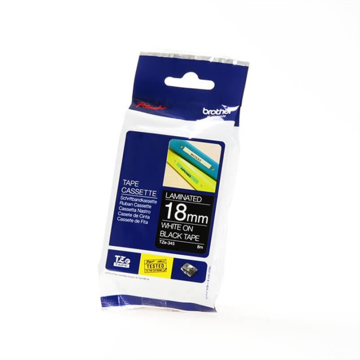 Brother Teip TZE-345 18mm Vit på Svart i gruppen Datautstyr / Skrivere og tilbehør / Skrivere / Merkemaskiner og tilbehør / Tape hos TP E-commerce Nordic AB (C34738)