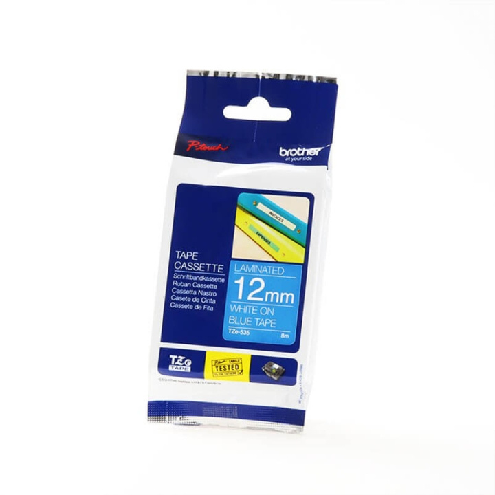 Brother Teip TZE-535 12mm Vit på Blå i gruppen Datautstyr / Skrivere og tilbehør / Skrivere / Merkemaskiner og tilbehør / Tape hos TP E-commerce Nordic AB (C34747)