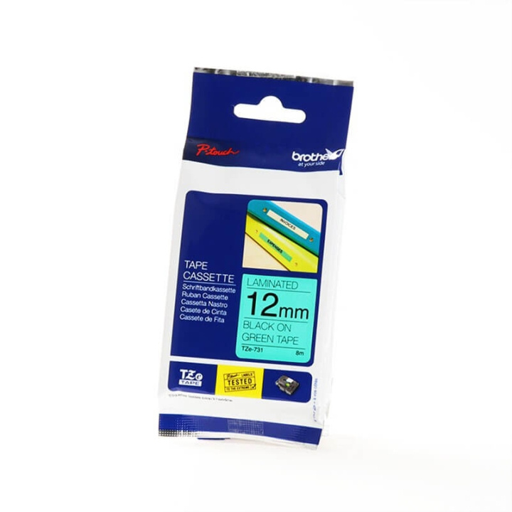 Brother Teip TZE-731 12mm Svart på Grön i gruppen Datautstyr / Skrivere og tilbehør / Skrivere / Merkemaskiner og tilbehør / Tape hos TP E-commerce Nordic AB (C34756)