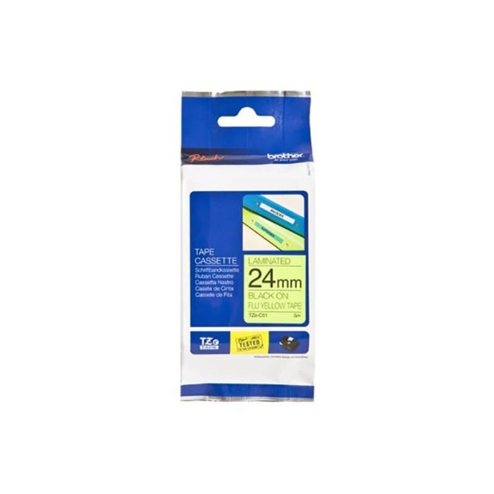 Brother Teip TZE-C51 24mm Svart på Fluorescerande Gul i gruppen Datautstyr / Skrivere og tilbehør / Skrivere / Merkemaskiner og tilbehør / Tape hos TP E-commerce Nordic AB (C34762)