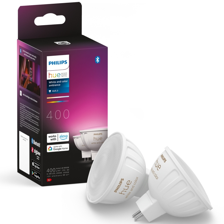 Philips Hue White Color Ambiance GU5.3 MR16 12V 400lm 2-pack i gruppen HJEM, HUS OG HAGE / Smarthus / Smart belysning hos TP E-commerce Nordic AB (C35393)