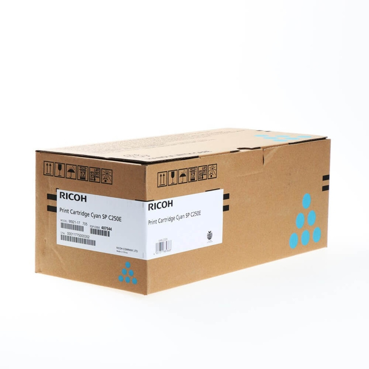 Ricoh Toner 407544 SP C250E Cyan i gruppen Datautstyr / Skrivere og tilbehør / Blekk og toner / Toner / Ricoh hos TP E-commerce Nordic AB (C36964)