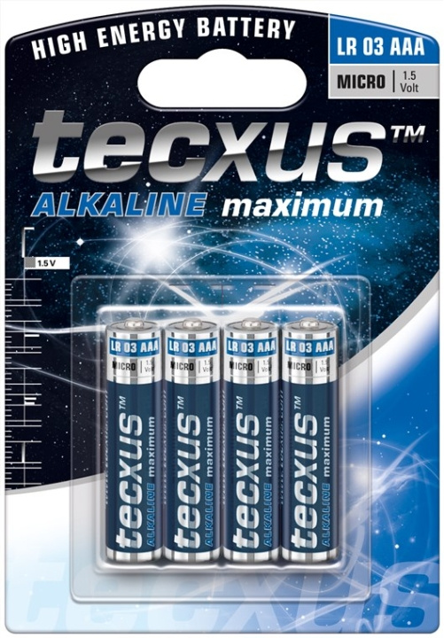 tecxus LR03/AAA (Micro) batteri, 4 stk. blister alkalisk manganbatteri, 1,5 V i gruppen Elektronikk / Batterier & Ladere / Batterier / AAA hos TP E-commerce Nordic AB (C38845)
