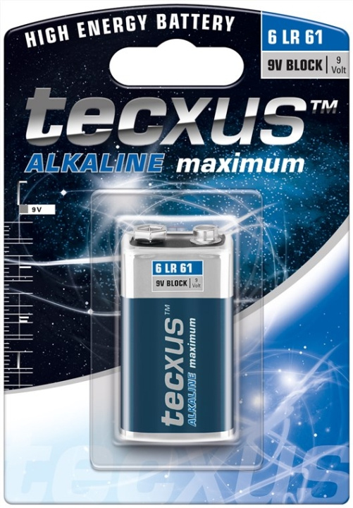 tecxus 6LR61/6LP3146/9 V Block-batteri, 1 stk. blisterpakning alkalisk manganbatteri, 9 V i gruppen Elektronikk / Batterier & Ladere / Batterier / 9V hos TP E-commerce Nordic AB (C38849)