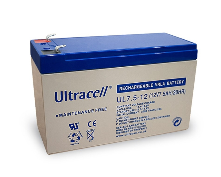 Ultracell Blybatteri 12 V, 7,5 Ah (UL7.5-12) Faston (4,8 mm) Blybatteri i gruppen Elektronikk / Batterier & Ladere / Oppladbare batterier / Blybatterier hos TP E-commerce Nordic AB (C38877)