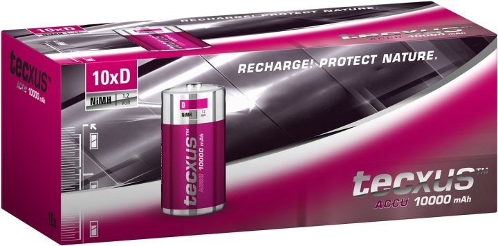 tecxus D (Mono)/HR20 oppladbart batteri - 10000 mAh, 10 stk. i eske Nikkel-metallhydrid (NiMH)-batteri, 1,2 V i gruppen Elektronikk / Batterier & Ladere / Batterier / Andre hos TP E-commerce Nordic AB (C38893)