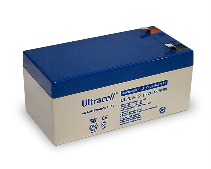 Ultracell Blybatteri 12 V, 3,4 Ah (UL3.4-12) Faston (4,8 mm) Blybatteri, VdS i gruppen Elektronikk / Batterier & Ladere / Oppladbare batterier / Blybatterier hos TP E-commerce Nordic AB (C38894)