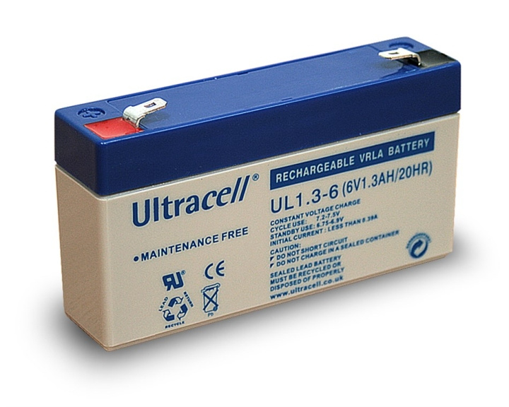 Ultracell Blybatteri 6 V, 1,3 Ah (UL1.3-6) Faston (4,8 mm) Blybatteri i gruppen Elektronikk / Batterier & Ladere / Oppladbare batterier / Blybatterier hos TP E-commerce Nordic AB (C38895)