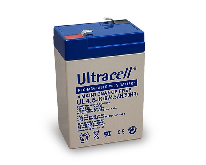 Ultracell Blybatteri 6 V, 4,5 Ah (UL4.5-6) Faston (4,8 mm) Blybatteri i gruppen Elektronikk / Batterier & Ladere / Oppladbare batterier / Blybatterier hos TP E-commerce Nordic AB (C38896)