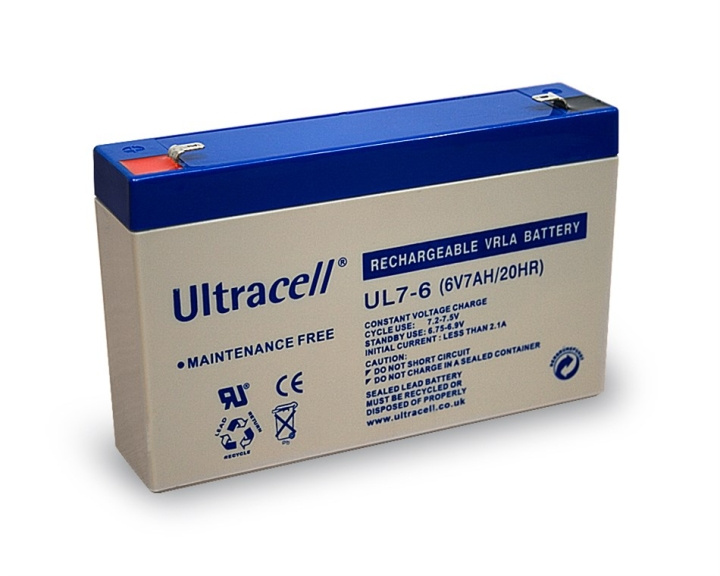 Ultracell Blybatteri 6 V, 7 Ah (UL7-6) Faston (4,8 mm) Blybatteri i gruppen Elektronikk / Batterier & Ladere / Oppladbare batterier / Blybatterier hos TP E-commerce Nordic AB (C38897)