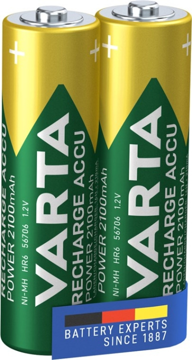 Varta AA (Mignon)/HR6 (56706) laddningsbart batteri - 2100 mAh, 2 st. blister Låg självurladdning NiMH-batteri (Ready-to-Use), 1,2 V i gruppen Elektronikk / Batterier & Ladere / Oppladbare batterier / AA hos TP E-commerce Nordic AB (C38901)
