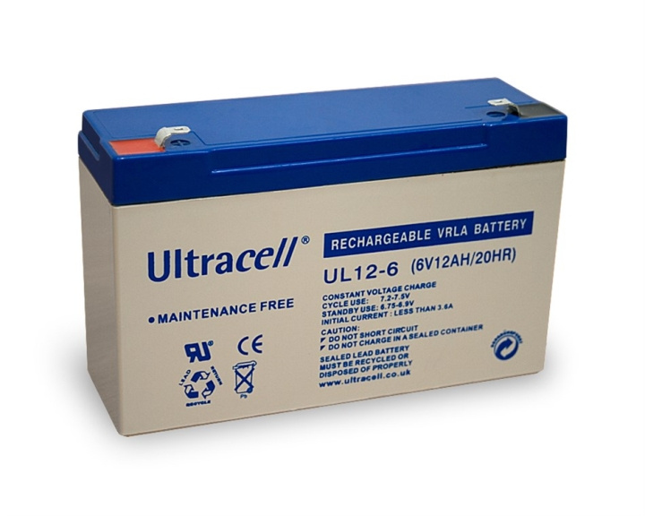 Ultracell Blybatteri 6 V, 12 Ah (UL12-6) Faston (4,8 mm) Blybatteri i gruppen Elektronikk / Batterier & Ladere / Oppladbare batterier / Blybatterier hos TP E-commerce Nordic AB (C38904)