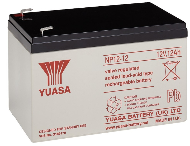 Yuasa Blybatteri 12 V, 12 Ah (NP12-12) Faston (6,35 mm) Blybatteri, VdS i gruppen Elektronikk / Batterier & Ladere / Oppladbare batterier / Blybatterier hos TP E-commerce Nordic AB (C38906)