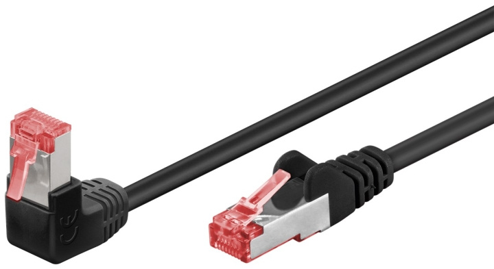 Goobay Patchkabel CAT 6, 1x 90° vinklad, S/FTP (PiMF), svart, 1 m kopparledare (CU), halogenfri kabelhölje (LSZH), snäpplås på toppen i gruppen Datautstyr / Kabler og adaptere / Nettverk / Cat6 hos TP E-commerce Nordic AB (C39024)