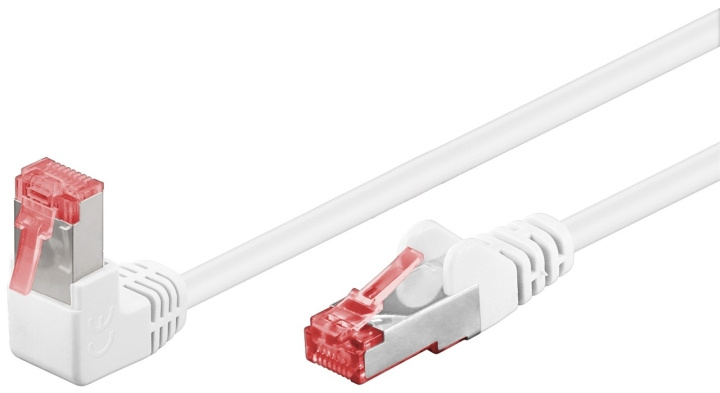 Goobay Patchkabel CAT 6, 1x 90° vinklad, S/FTP (PiMF), vit, 1 m kopparledare (CU), halogenfri kabelhölje (LSZH), snäpplås på toppen i gruppen Datautstyr / Kabler og adaptere / Nettverk / Cat6 hos TP E-commerce Nordic AB (C39031)