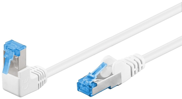 Goobay Patchkabel CAT 6A, 1x 90° vinklad, S/FTP (PiMF), vit, 0,25 m kopparledare (CU), halogenfri kabelhölje (LSZH), snäpplås på toppen i gruppen Datautstyr / Kabler og adaptere / Nettverk / Cat6 hos TP E-commerce Nordic AB (C39043)