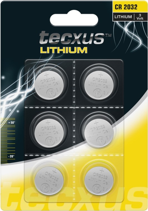 tecxus CR2032 batteri, 6 stk. i blisterpakning litium knappcelle, 3 V i gruppen Elektronikk / Batterier & Ladere / Batterier / knappcelle hos TP E-commerce Nordic AB (C39061)