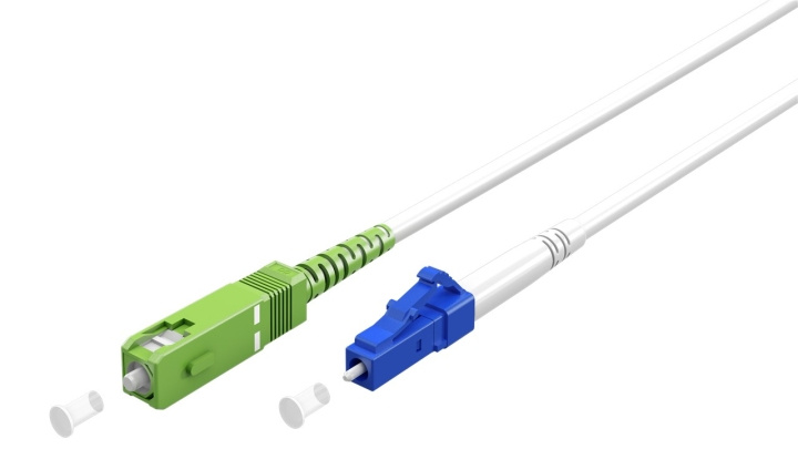 Goobay Fiberoptisk kabel (FTTH), Singlemode (OS2) White, vit (Simplex), 0,5 m plugg SC-APC (8°) > LC plugg (UPC), halogenfri kabelhölje (LSZH) i gruppen Datautstyr / Kabler og adaptere / Nettverk / Fiberkabler hos TP E-commerce Nordic AB (C39082)