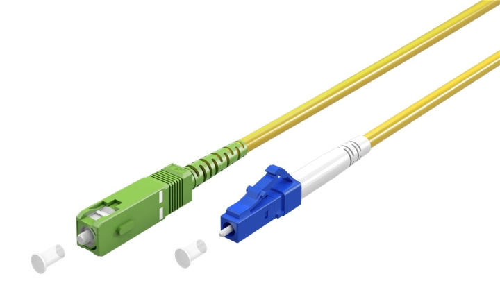 Goobay Fiberoptisk kabel (FTTH), Singlemode (OS2) Yellow, gul (Simplex), 1 m plugg SC-APC (8°) > LC plugg (UPC), halogenfri kabelhölje (LSZH) i gruppen Datautstyr / Kabler og adaptere / Nettverk / Fiberkabler hos TP E-commerce Nordic AB (C39123)