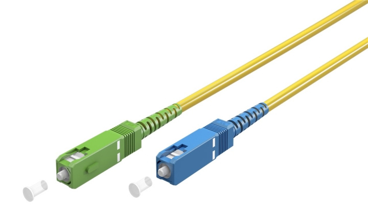 Goobay Fiberoptisk kabel (FTTH), Singlemode (OS2) Yellow, gul (Simplex), 0,5 m plugg SC-APC (8°) > SC plugg (UPC), halogenfri kabelhölje (LSZH) i gruppen Datautstyr / Kabler og adaptere / Nettverk / Fiberkabler hos TP E-commerce Nordic AB (C39132)