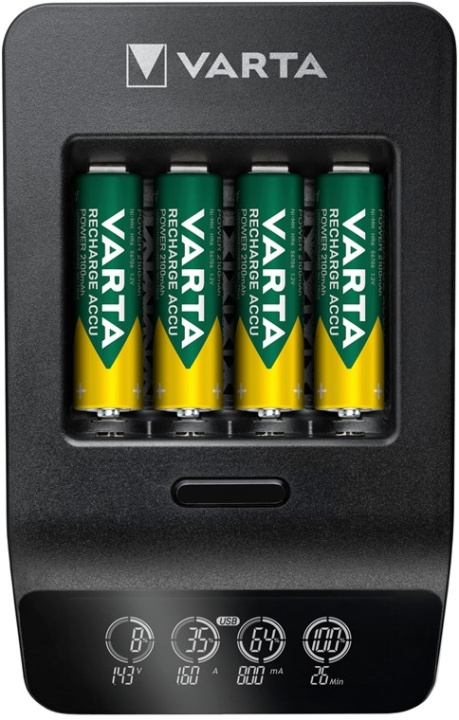 Varta LCD Smart Charger+ (type 57684) inkl. 4x AA 2100 mAh lader opptil 4x AA-batterier eller AAA-batterier (NiMH) samtidig i gruppen Elektronikk / Batterier & Ladere / Batterilader hos TP E-commerce Nordic AB (C39144)