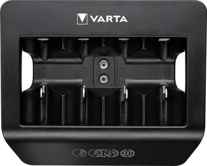 Varta LCD Universal Charger+ (type 57688) lader 1x 9V-batteri eller opptil 4x AA-, AAA-, C- eller D-batterier (NiMH) samtidig i gruppen Elektronikk / Batterier & Ladere / Batterilader hos TP E-commerce Nordic AB (C39146)