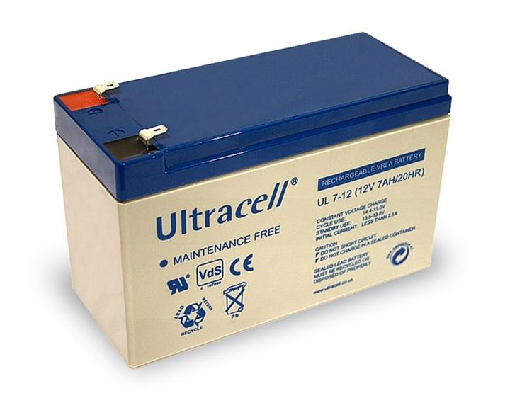 Ultracell Blybatteri 12 V, 7 Ah (UL7-12) Faston (4,8 mm) Blybatteri, VdS i gruppen Elektronikk / Batterier & Ladere / Oppladbare batterier / Blybatterier hos TP E-commerce Nordic AB (C39424)