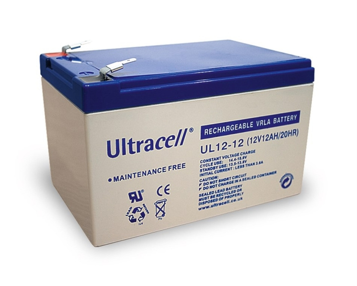 Ultracell Blybatteri 12 V, 12 Ah (UL12-12) Faston (4,8 mm) Blybatteri, VdS i gruppen Elektronikk / Batterier & Ladere / Oppladbare batterier / Blybatterier hos TP E-commerce Nordic AB (C39425)