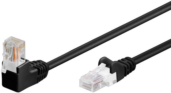 Goobay Kretskabel CAT 5e, 1x 90° vinklet, U/UTP, svart, 5 m kobberbelagt aluminiumtråd (CCA), 1x RJ45-plugg 90° (8P8C) i gruppen Datautstyr / Kabler og adaptere / Nettverk / Cat5e hos TP E-commerce Nordic AB (C39791)