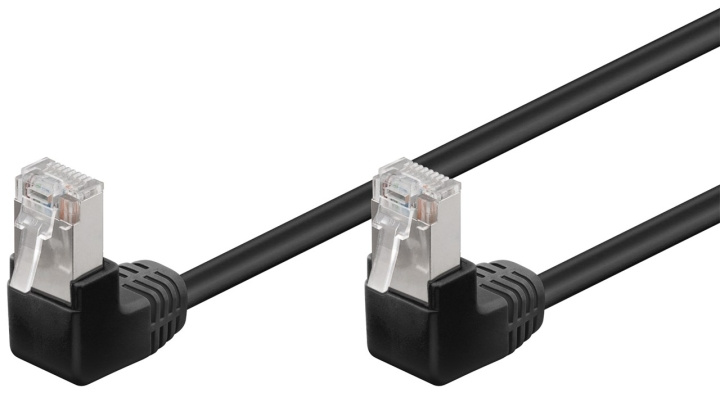 Goobay Patchkabel CAT 5e, 2x 90° vinklad, F/UTP, svart, 0,5 m kopparklädd aluminiumtråd (CCA), 2x RJ45-plugg 90 ° (8P8C) i gruppen Datautstyr / Kabler og adaptere / Nettverk / Cat5e hos TP E-commerce Nordic AB (C40010)