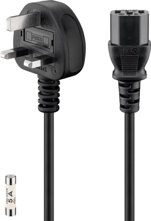 Goobay Kabel for britiske kalde apparater, 1,5 m, svart Britisk 3-polet plugg (type G, BS 1363) > apparatkontakt C13 (IEC-plugg) i gruppen Datautstyr / Kabler og adaptere / elektriske kabler hos TP E-commerce Nordic AB (C40066)
