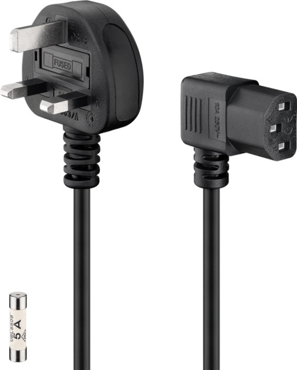 Goobay Tilkoblingskabel for UK-apparater, 2 m, svart UK 3-polet støpsel (type G, BS 1363) > apparatkontakt C13 (vinklet) i gruppen Datautstyr / Kabler og adaptere / elektriske kabler hos TP E-commerce Nordic AB (C40067)